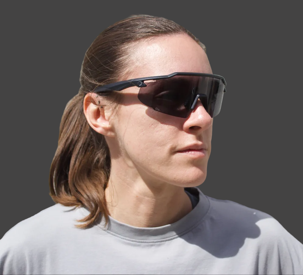 Woman wearing running sunglasses