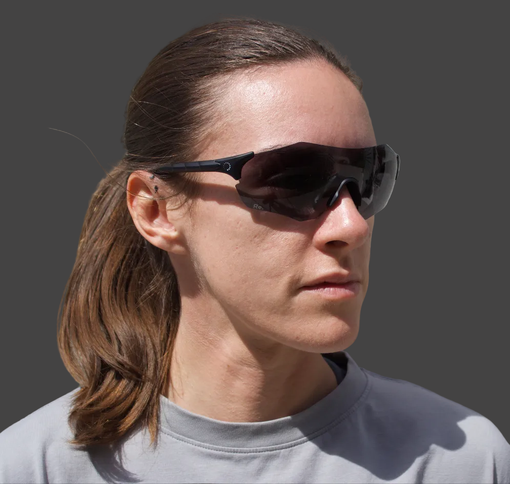 Woman wearing running sunglasses 