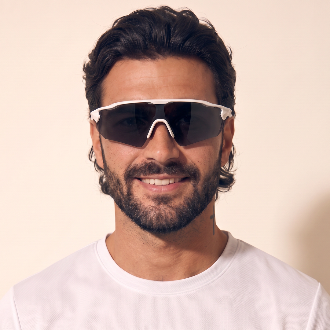 Re.glide: Protector Black (White Frame) Running Sunglasses model headshot male