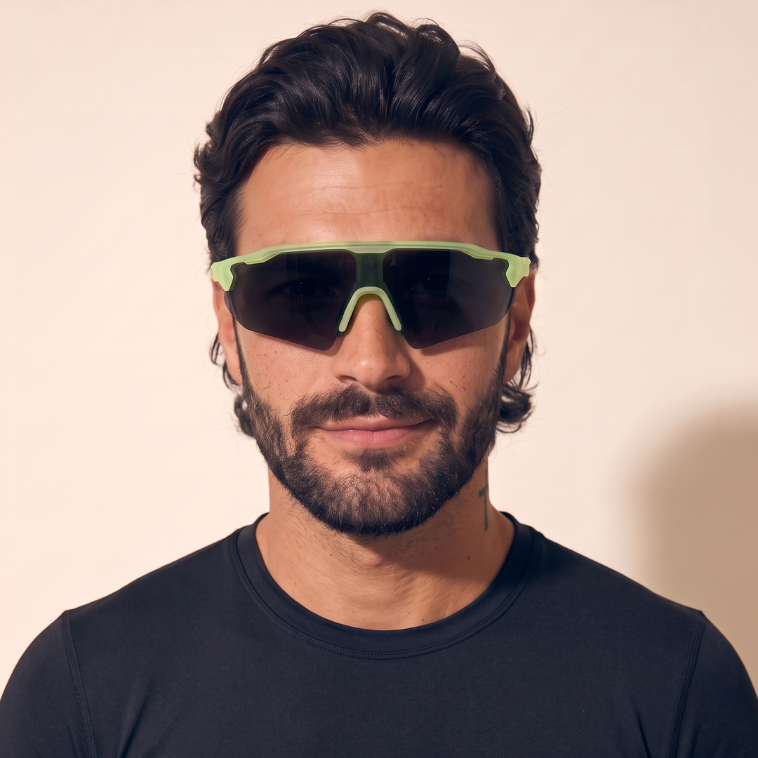 Re.glide: Protector Black (Neon Yellow Frame) Running Sunglasses model headshot male