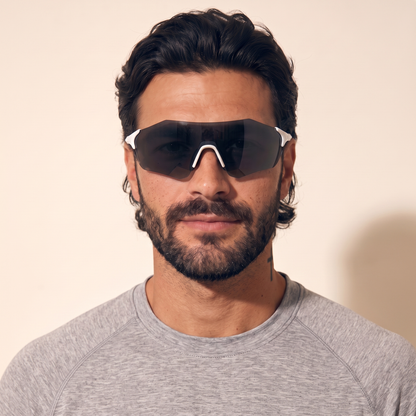 Re.flex: Protector Black (White Frame) Running Sunglasses model headshot male