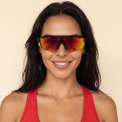 Re.glide Protector Red Running Sunglasses model headshot female