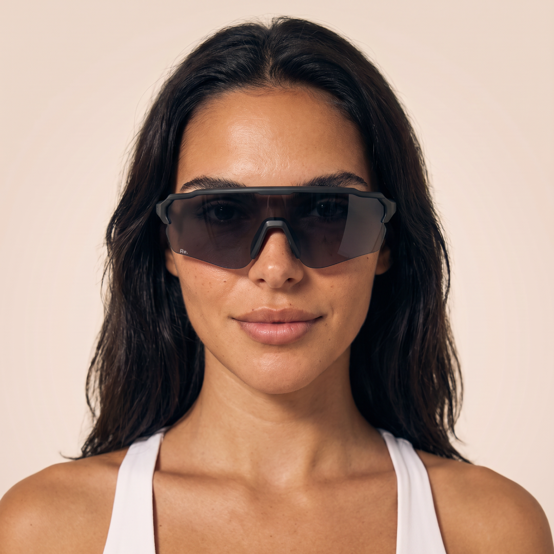 Re.silience Adaptor Clear Running Sunglasses model headshot female